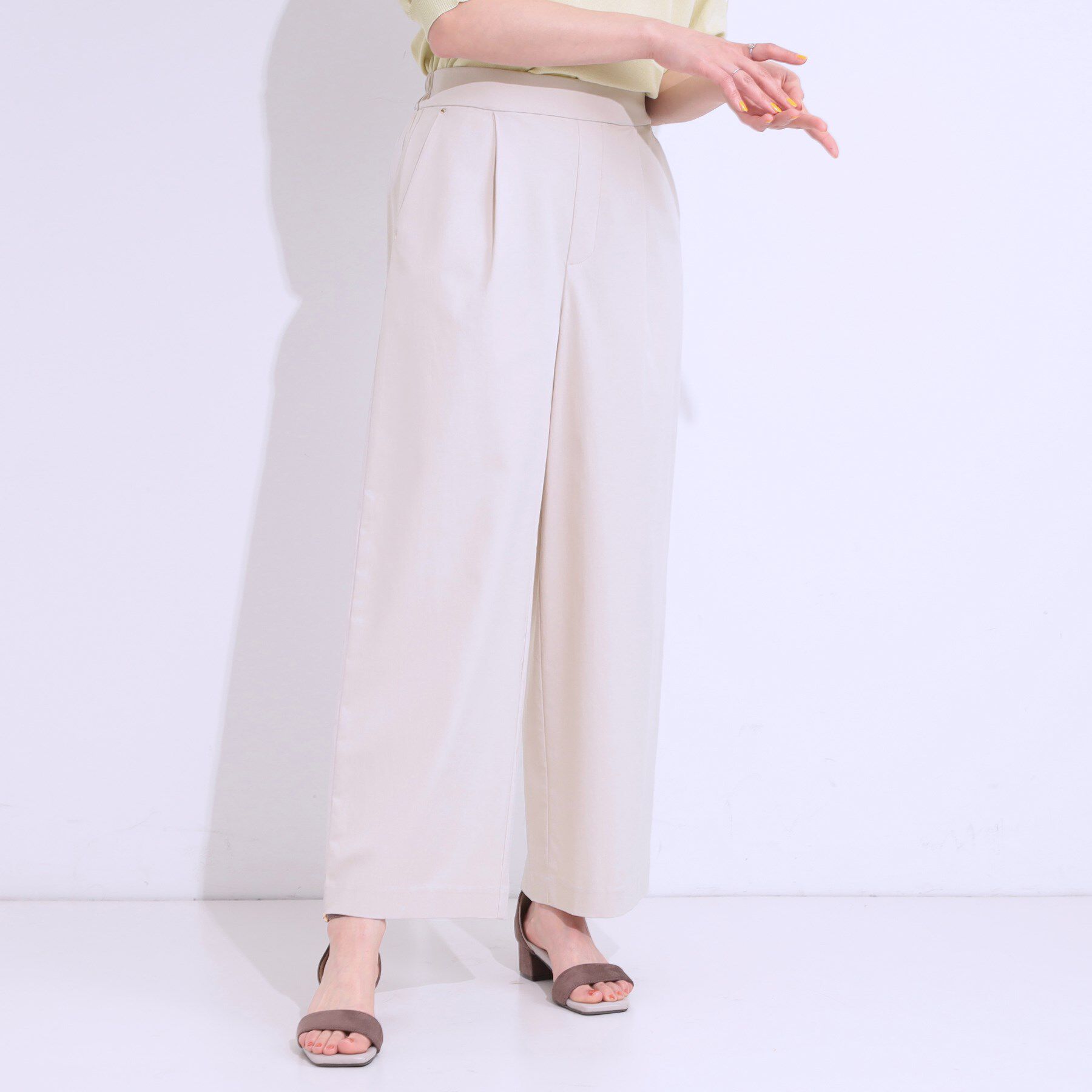 SHOO･LA･RUE「【高レビュー/S-LL/ひんやり】ゴールドパーツがアクセント ストレッチワイドパンツ」|その他|