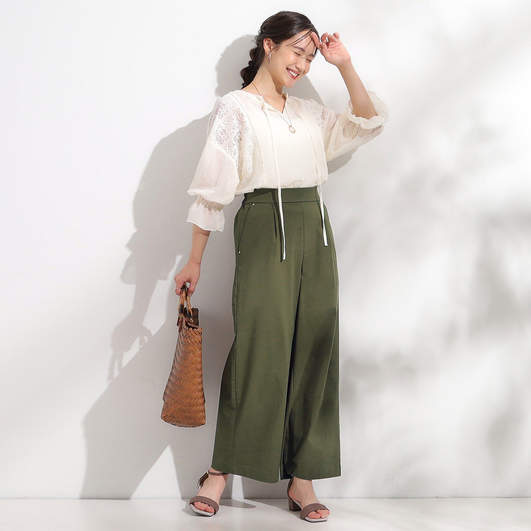 SHOO･LA･RUE「【高レビュー/S-LL/ひんやり】ゴールドパーツがアクセント ストレッチワイドパンツ」|その他|