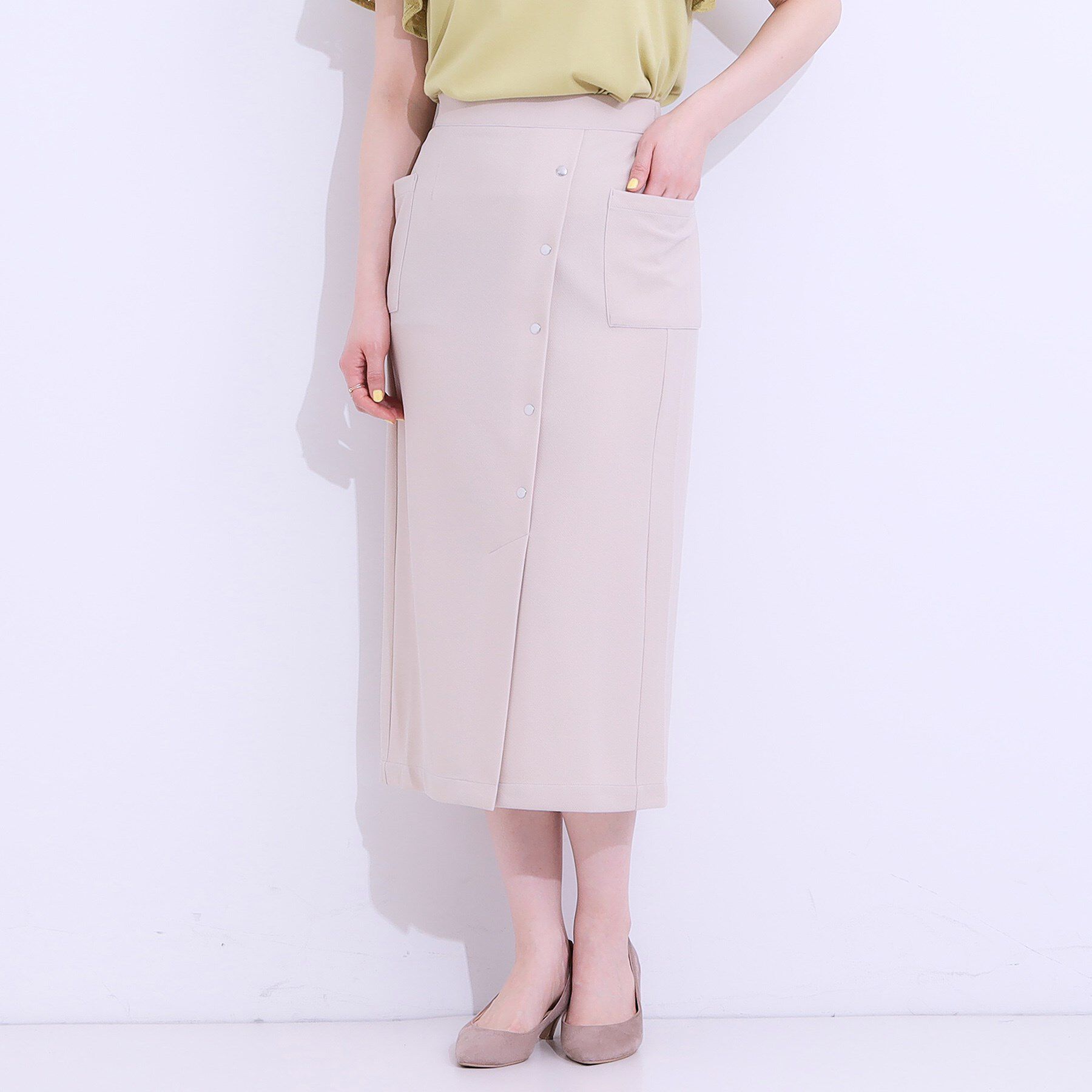 SHOO･LA･RUE「【S-LL】カジュアルにもきれいめにも ドット釦カーゴナロースカート」|スカート|