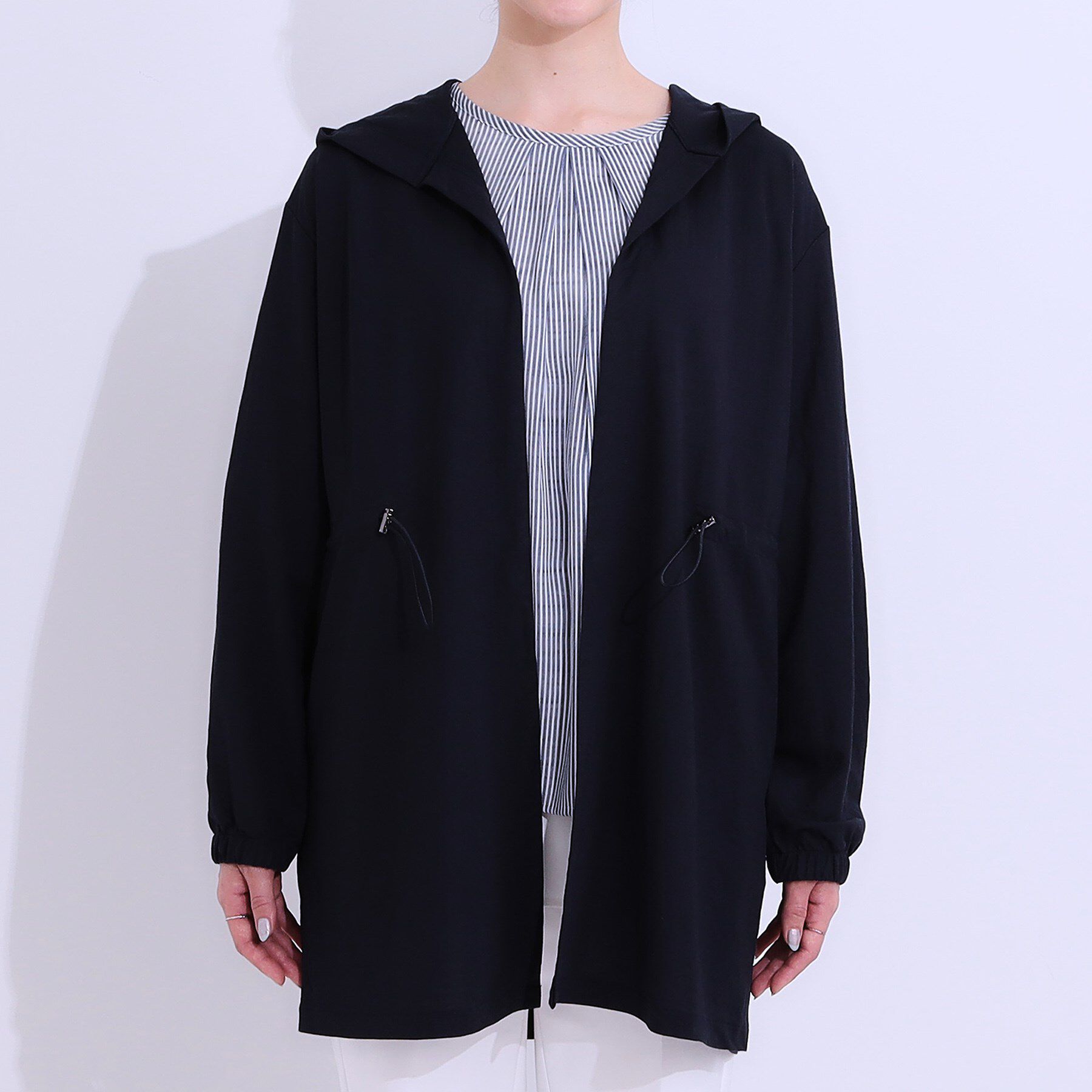 SHOO･LA･RUE「【S-LL/ひんやり/UV】さっと羽織れる お尻が隠れるフード付きパーカ」|パーカー|