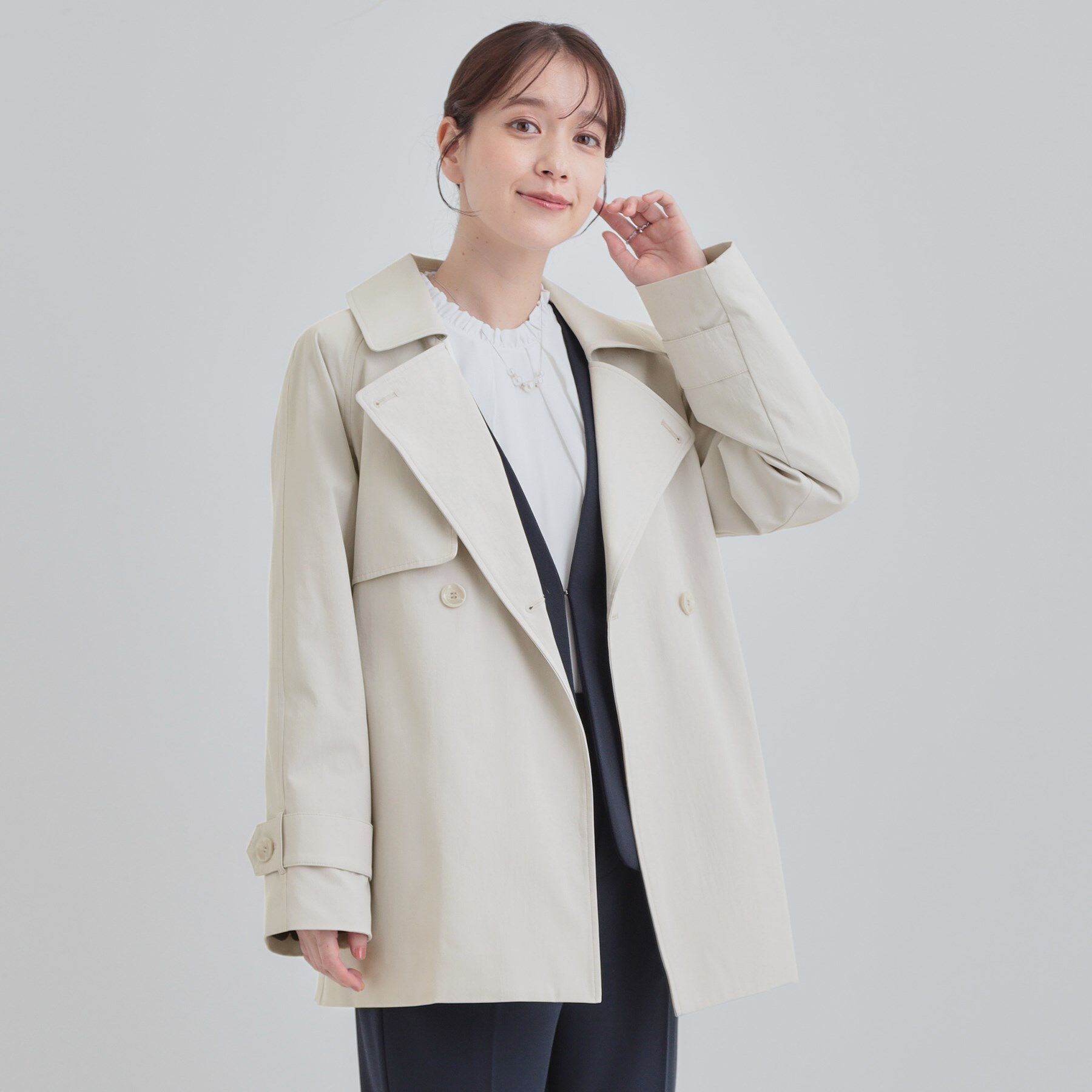 SHOO･LA･RUE「【S-LL/撥水】通勤やお出かけにも活躍 ミドルトレンチコート」|トレンチコート|