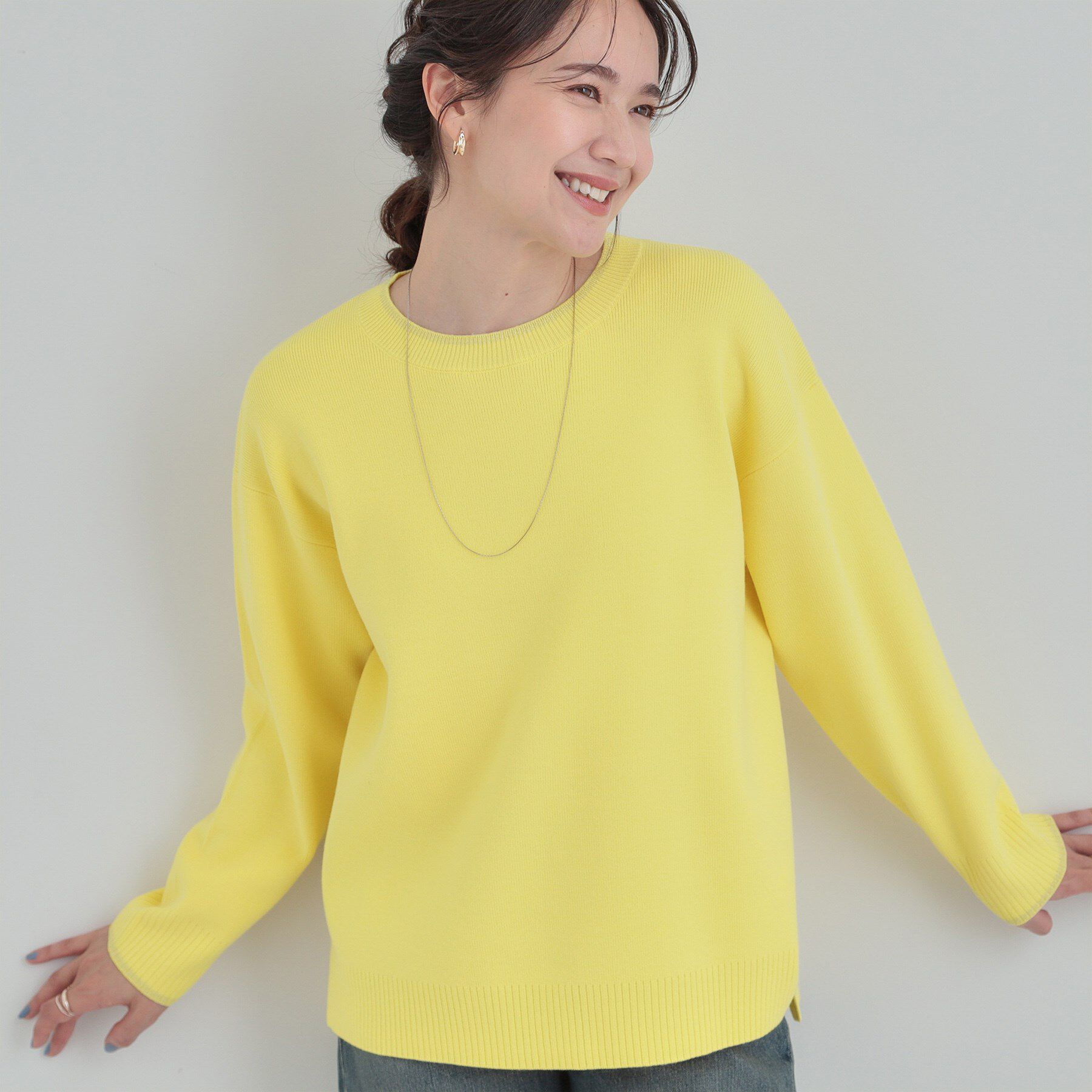 SHOO･LA･RUE「【洗濯機可/セットアップ可/毛玉になりにくい】クルーネックニット」|ニット・セーター|イエロー(031)