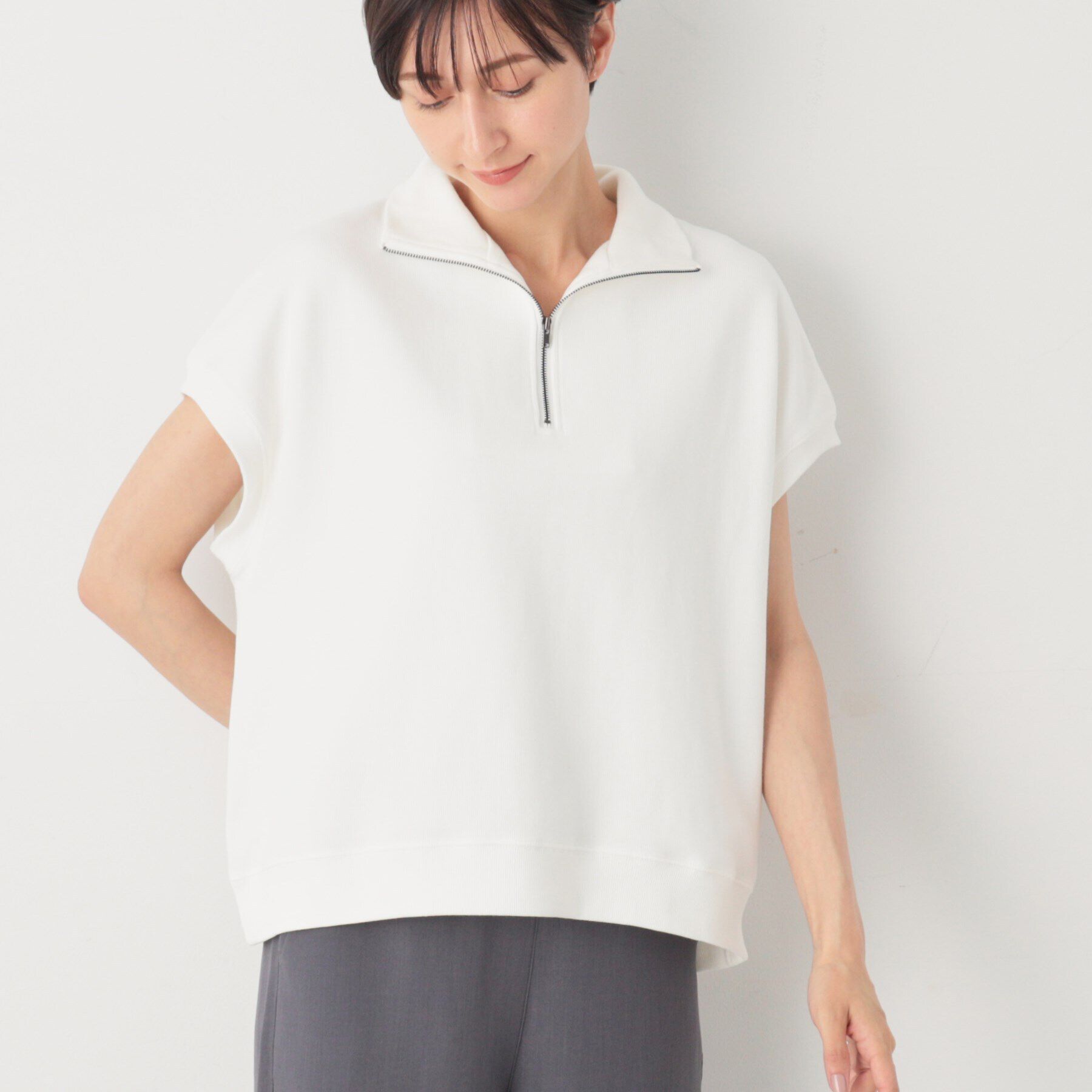 Dessin「【洗える】ハーフジップカットソー」|Tシャツ・カットソー|ホワイト(001)