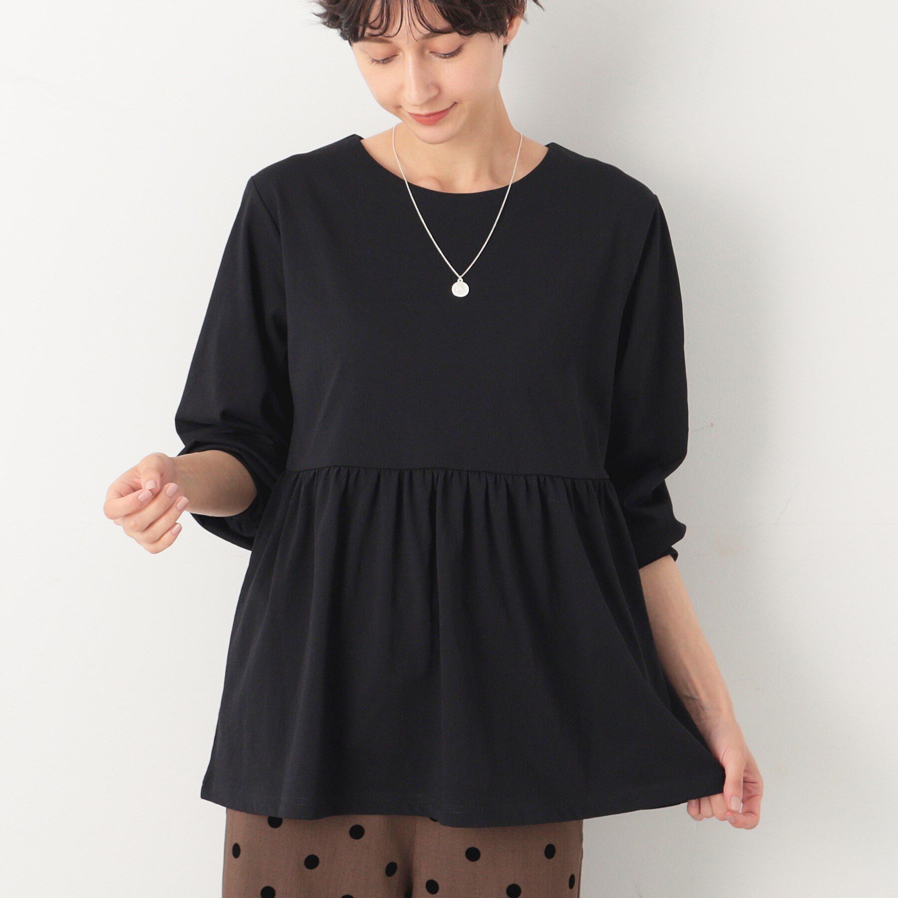 Dessin「【洗える】ペプラム切替カットソー」|チュニック|ブラック(019)