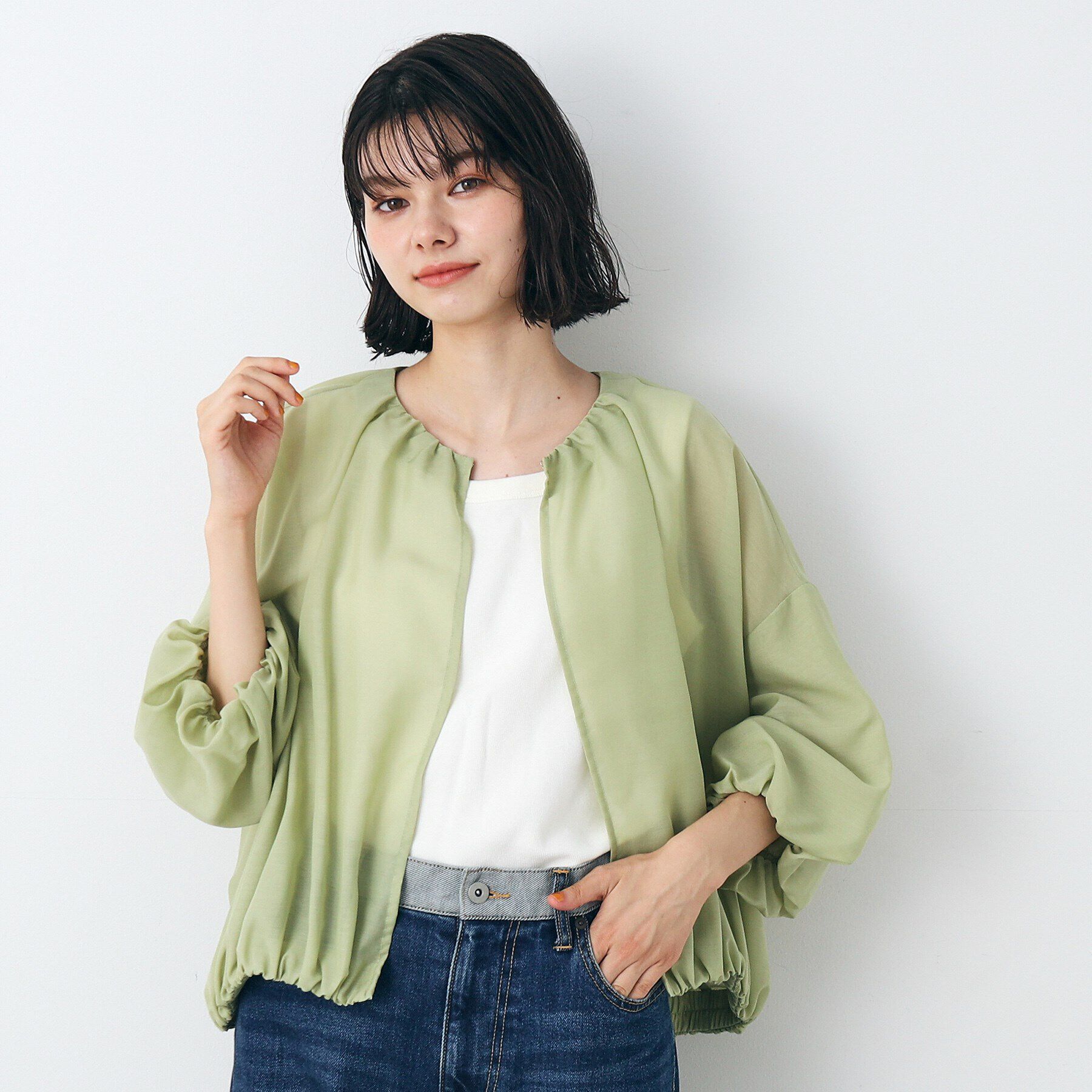 Dessin「【洗える】バルーンスリーブファブリックカーデ」|カーディガン|