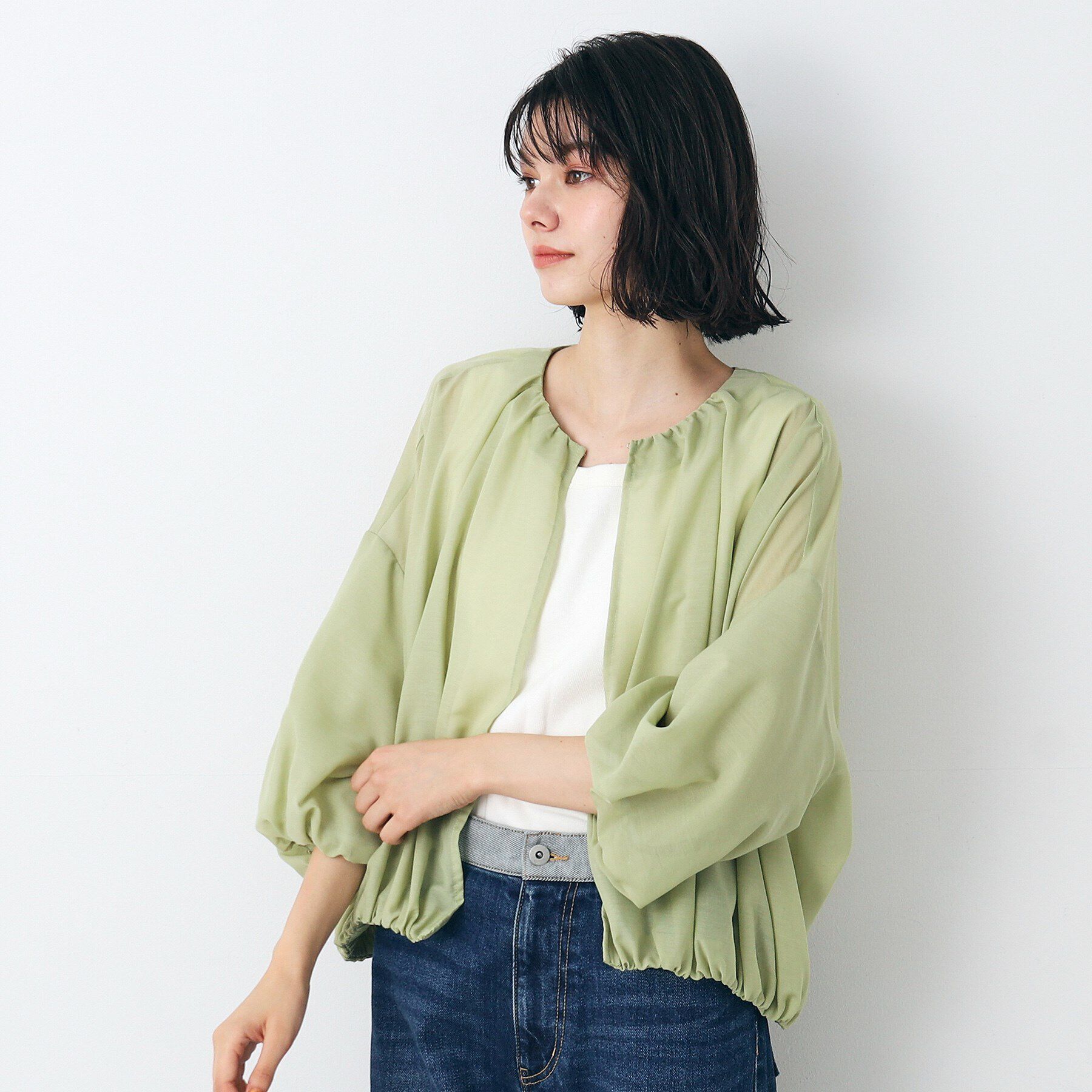 Dessin「【洗える】バルーンスリーブファブリックカーデ」|カーディガン|