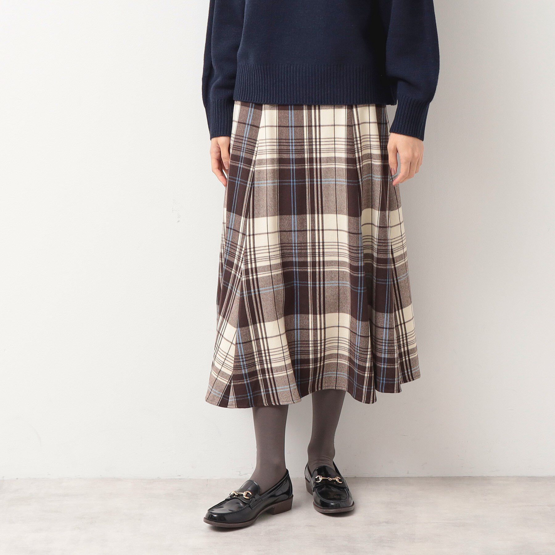 Dessin「【洗える】起毛チェック柄切替フレアースカート（XS～L）」|スカート|ブルー(291)