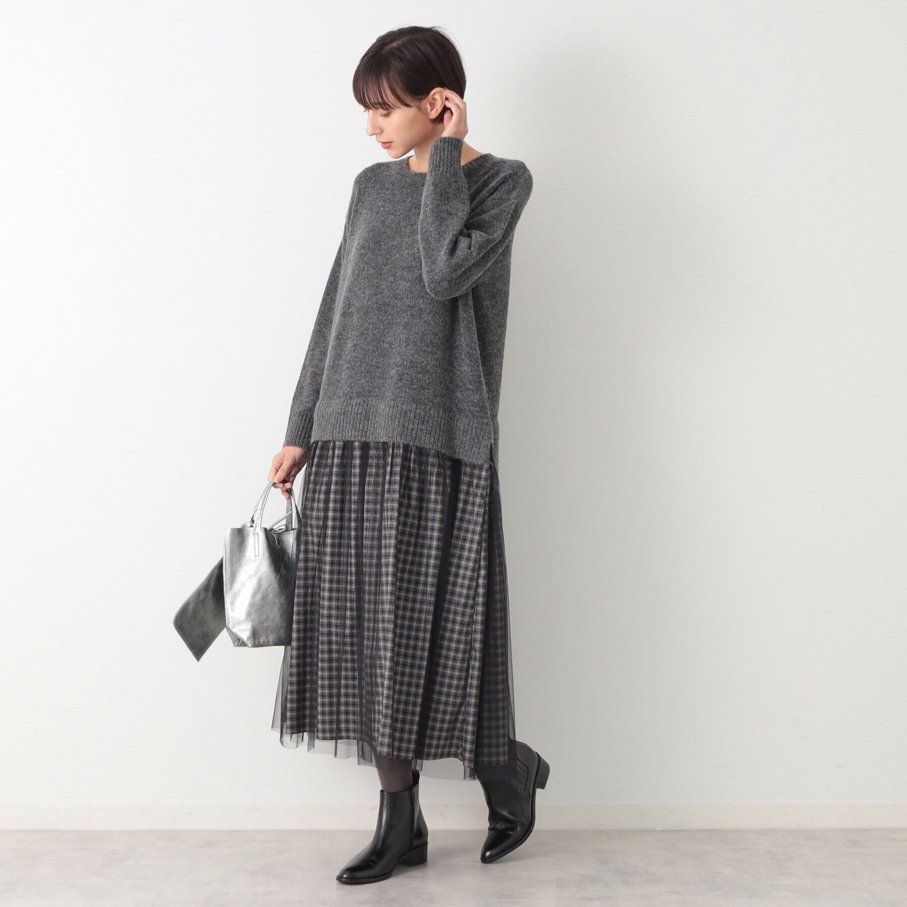 Dessin「【洗える】チュールスカート付ニットワンピース」|ワンピース|