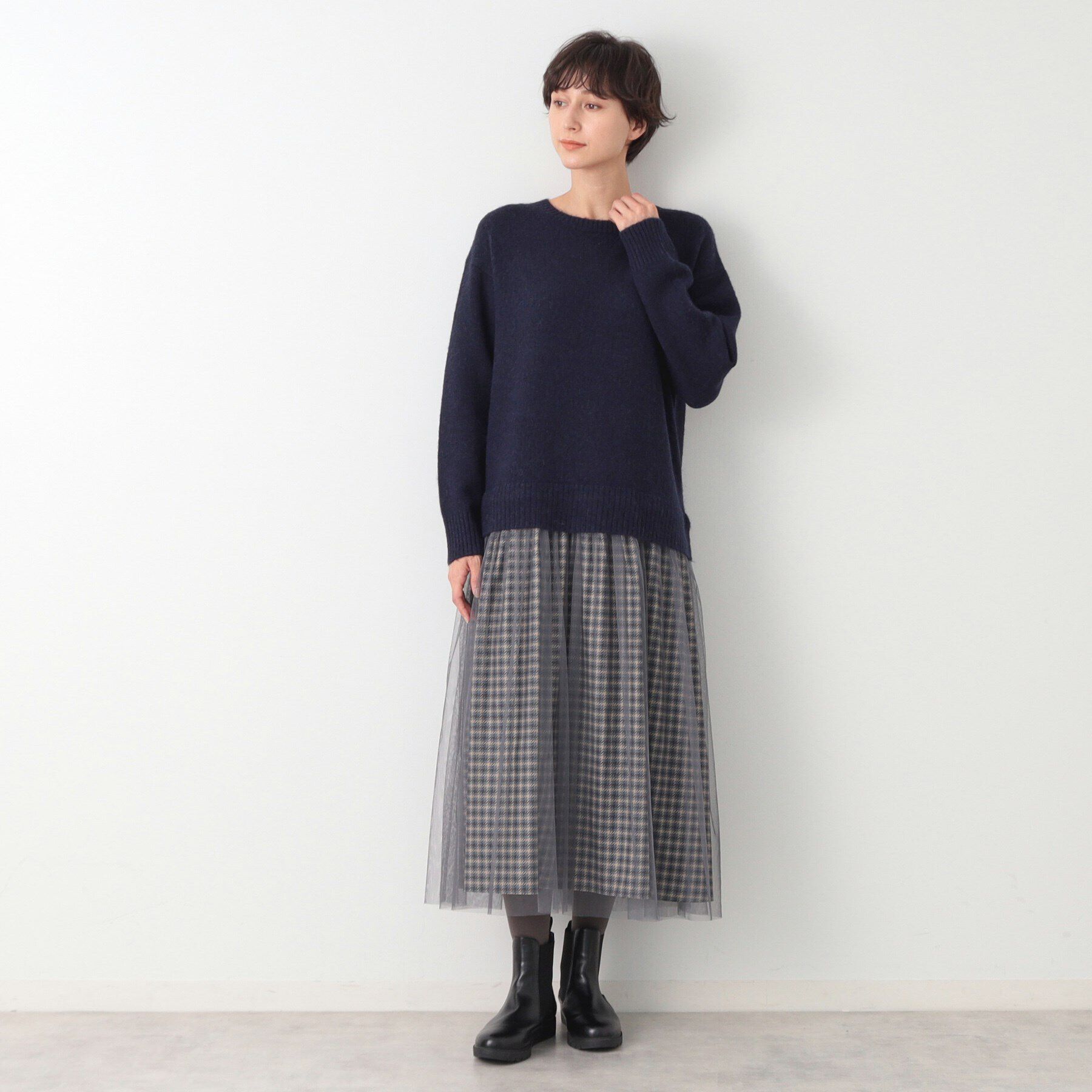 Dessin「【洗える】チュールスカート付ニットワンピース」|ワンピース|