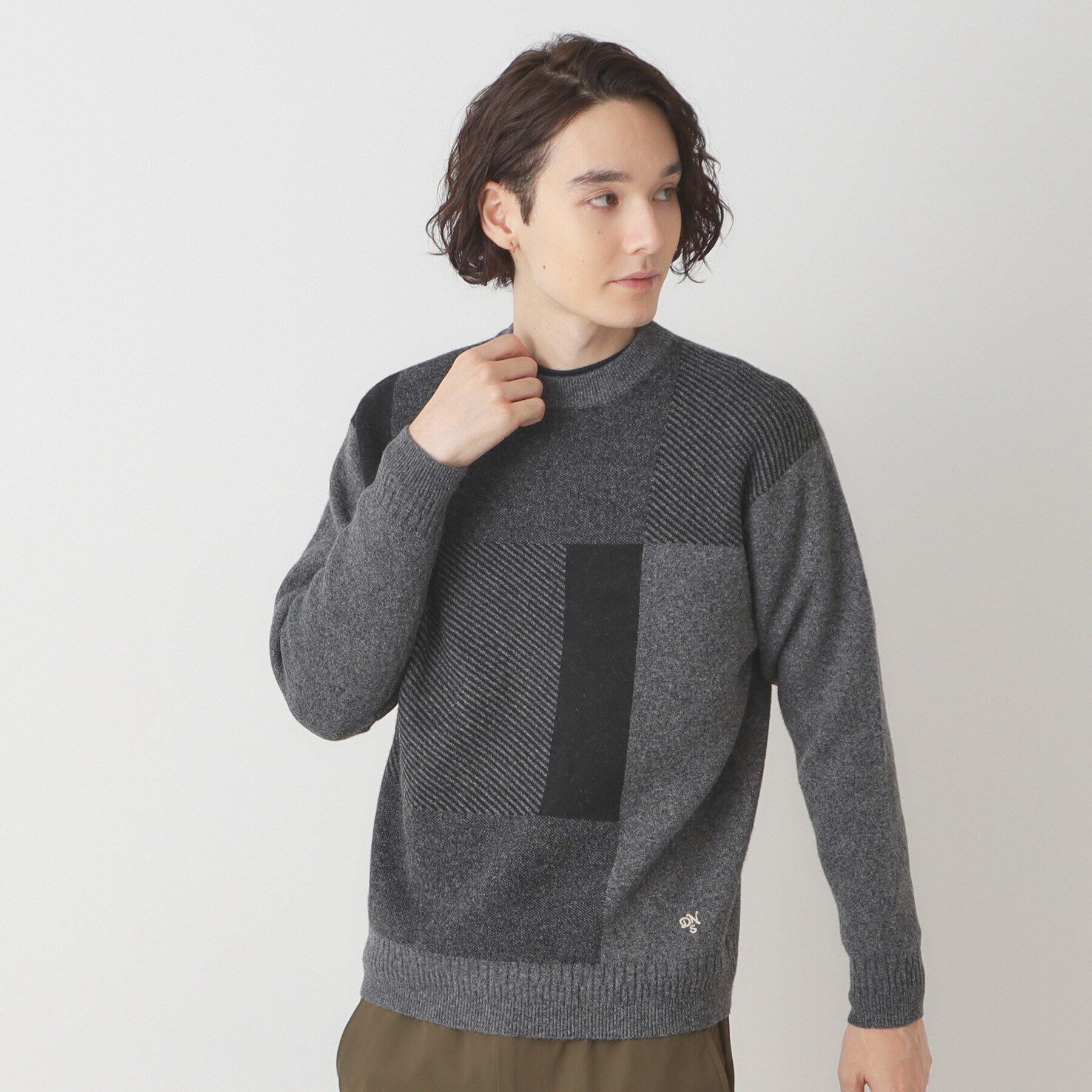 Dessin「ブロッキングジャカードニット」|ニット・セーター|チャコールグレー(0
