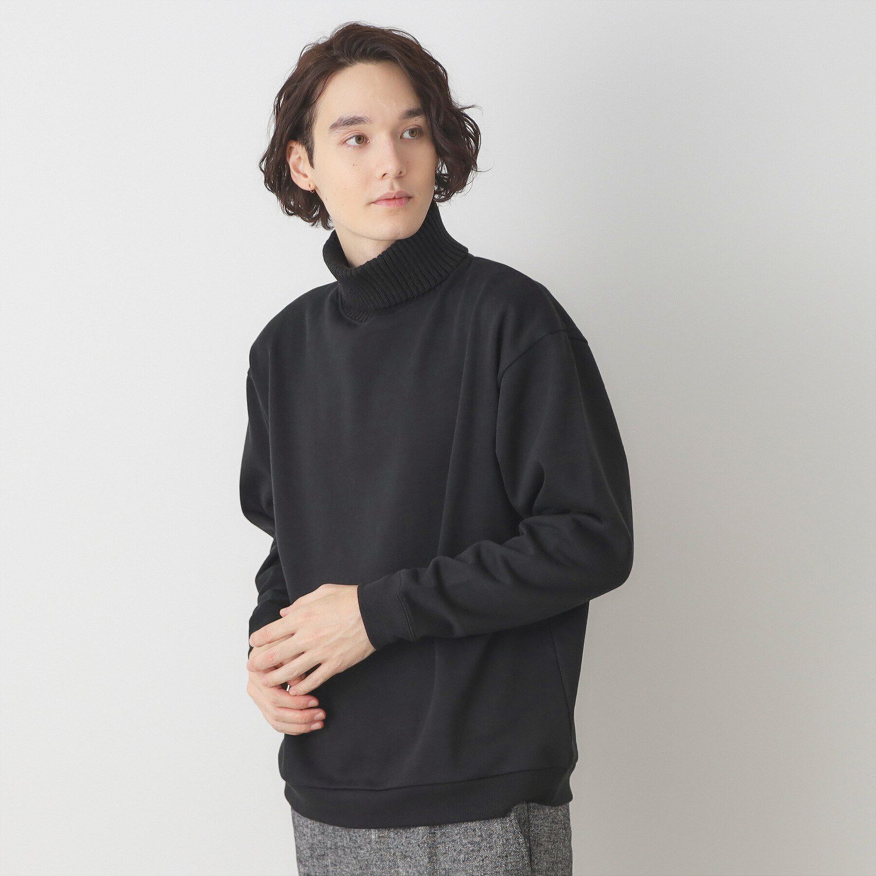 Dessin「ニットタートル切替ジャージ」|パーカー|ブラック(019)