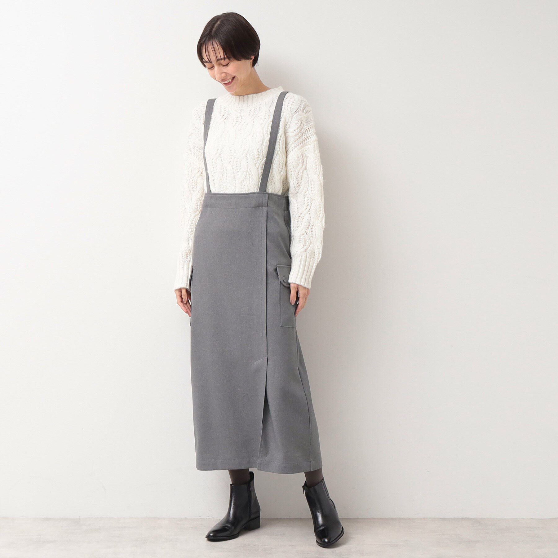 Dessin「【洗える・2WAY】サスペンダー付きフラップポケットスカート（XS～L）」|スカート|