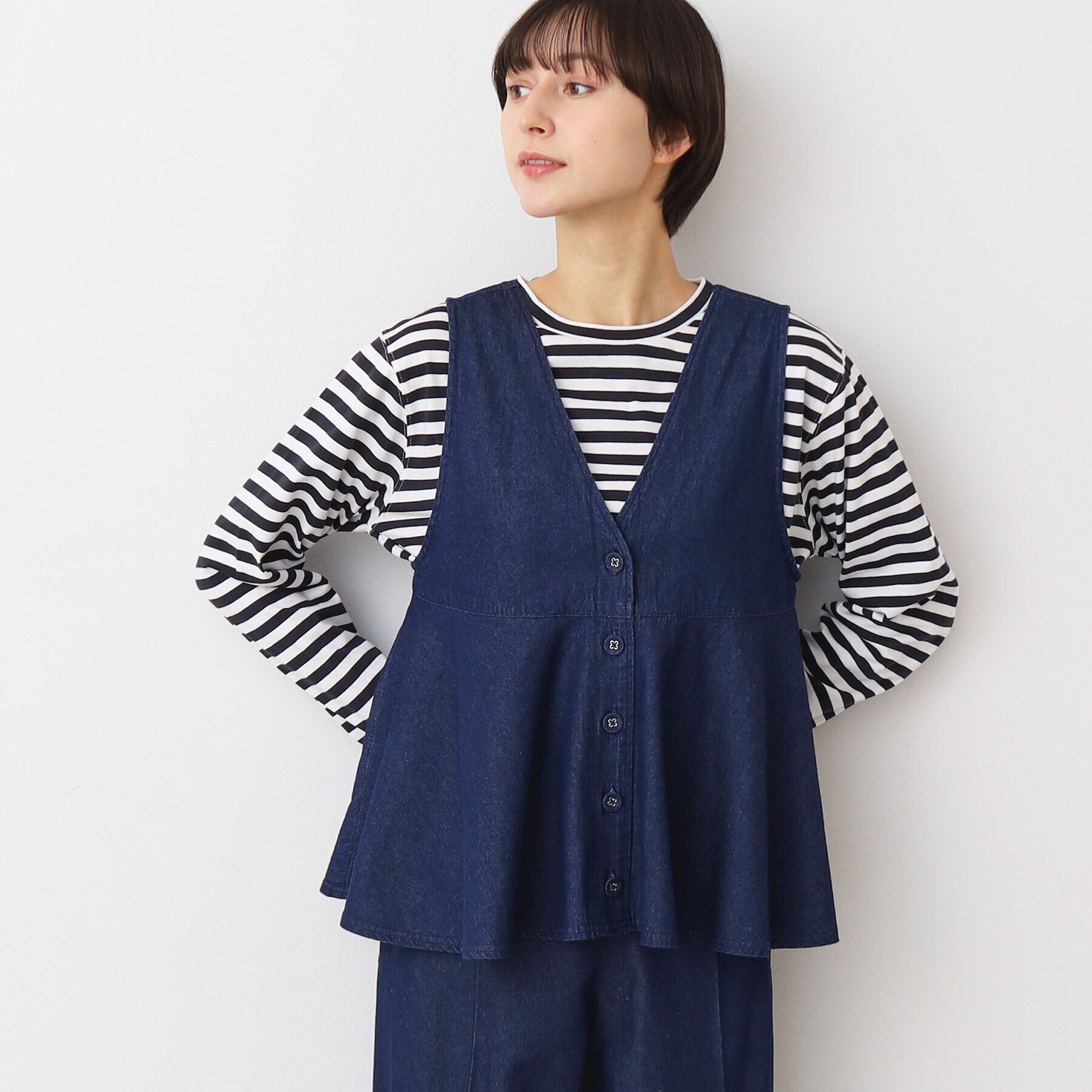 Dessin「【洗える】デニムペプラムベスト」|ベスト・ジレ|ネイビー(094)