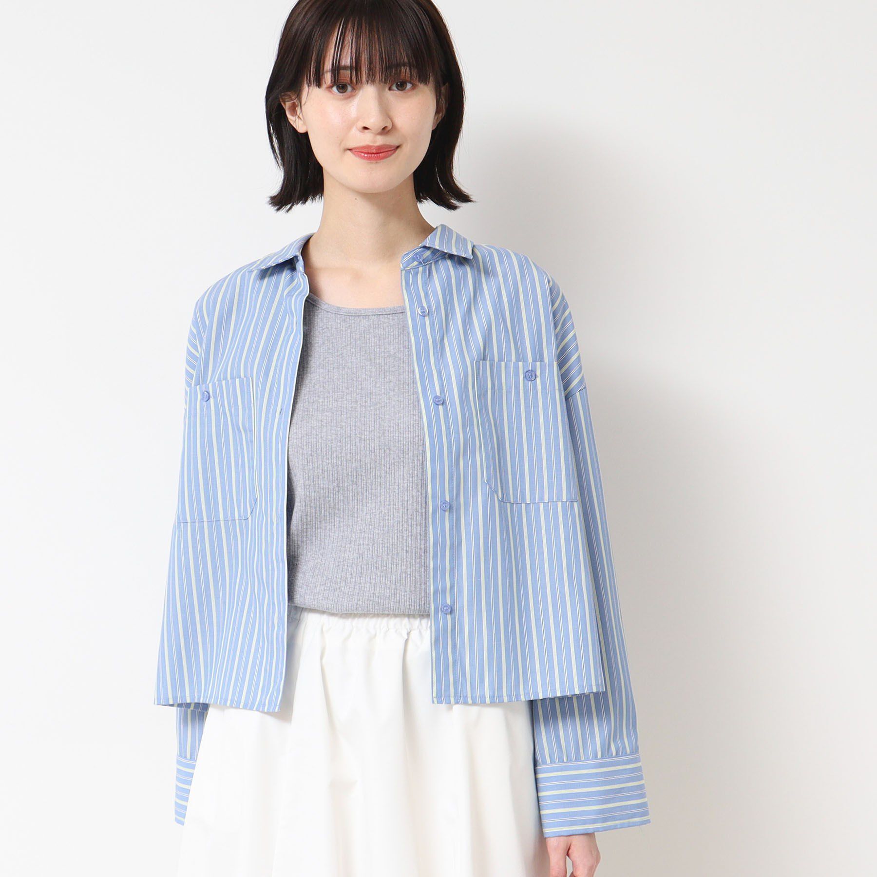 Dessin「【洗える・4サイズ展開】ポケット付きクロップド丈シャツ（XS～L）」|シャツ・ブラウス|