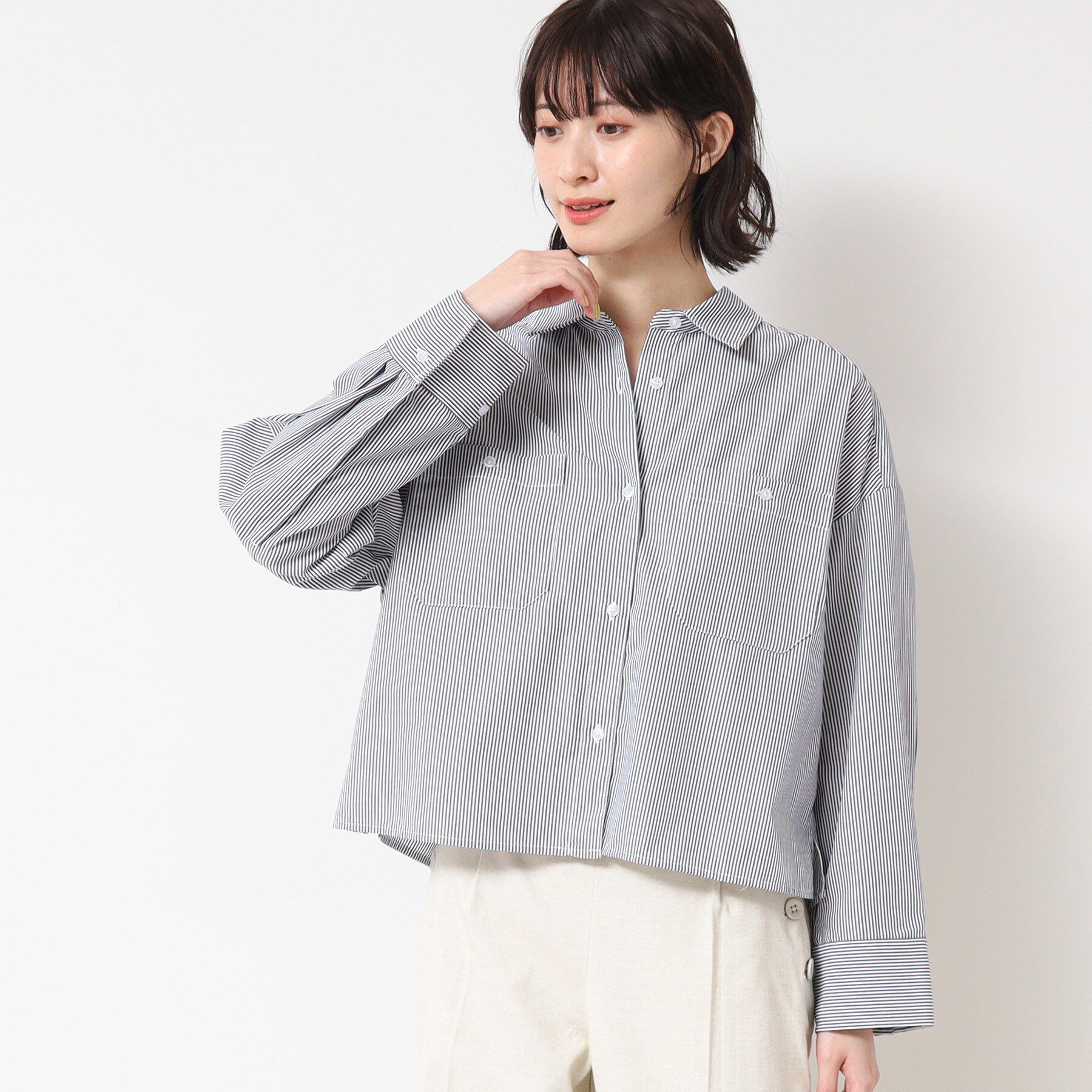 Dessin「【洗える・4サイズ展開】ポケット付きクロップド丈シャツ（XS～L）」|シャツ・ブラウス|