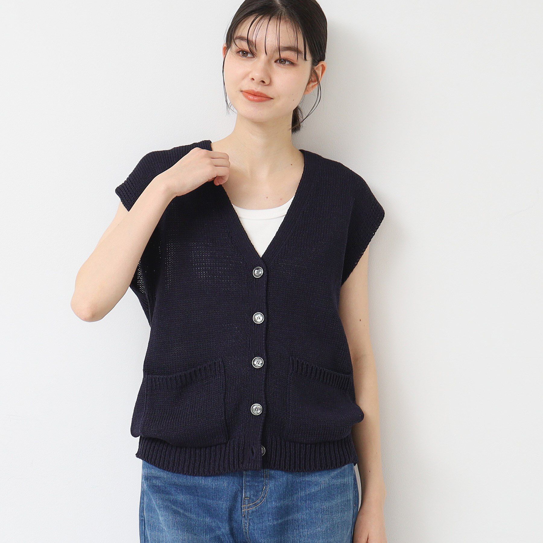 Dessin「【日本製】ボタン付きニットベスト」|ベスト・ジレ|