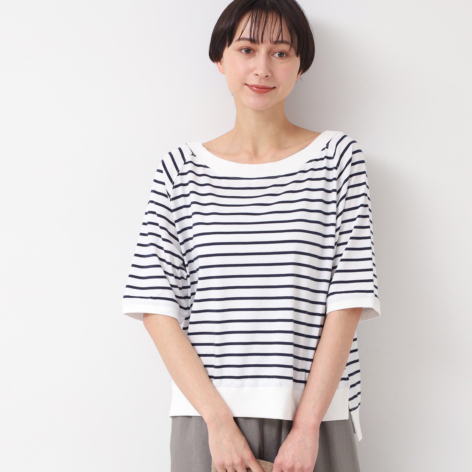 Dessin「【接触冷感・UV・洗える】裾リブスリット五分袖カットソー」|Tシャツ・カットソー|ブルー(193)