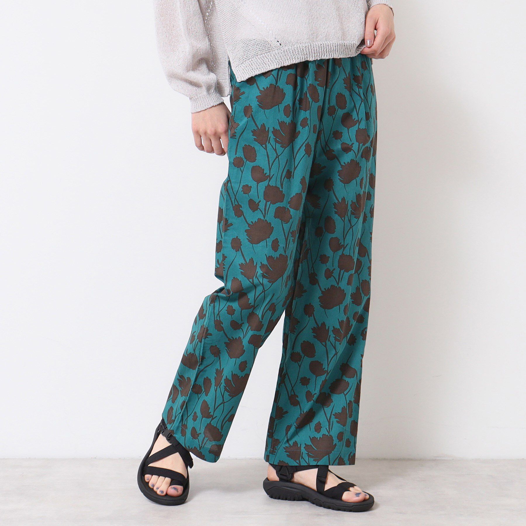 Dessin「【ウエストゴム・洗える】フラワープリントパンツ」|その他|グリーン(122)