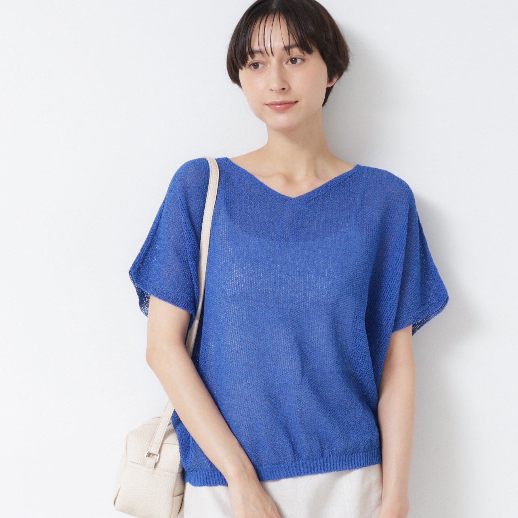 Dessin「【日本製・洗える】シームレスラインVネックニット」|ニット・セーター|