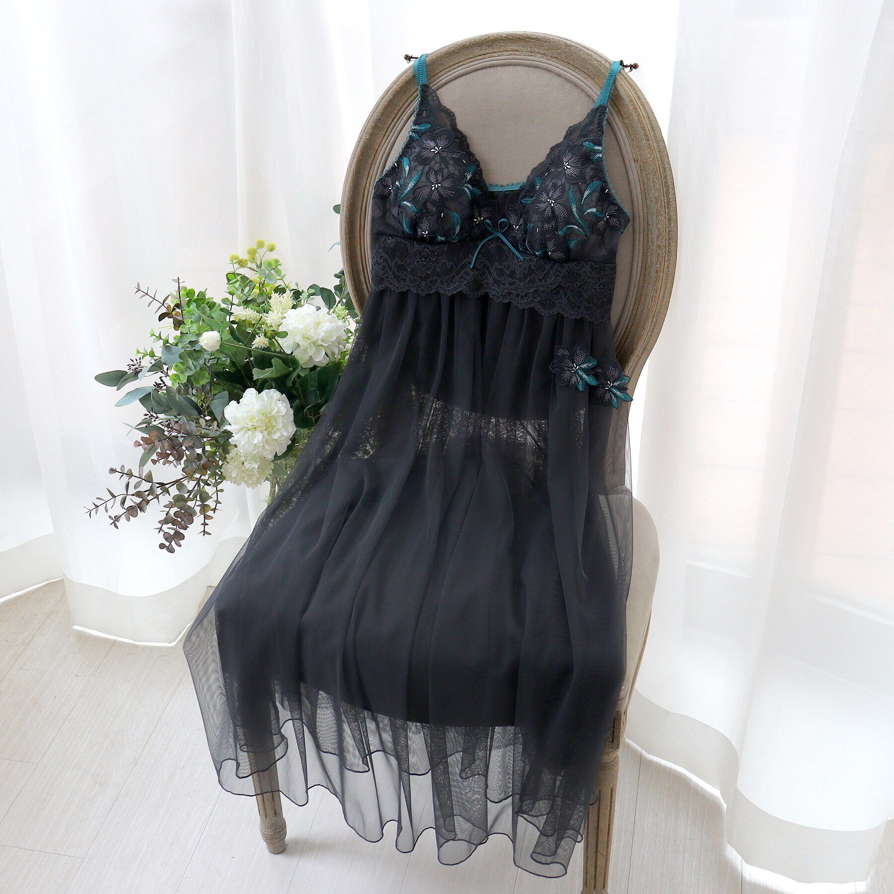 Risa Magli「ケリー カップ付マキシワンピース」|インナー|チャコールグレー(0