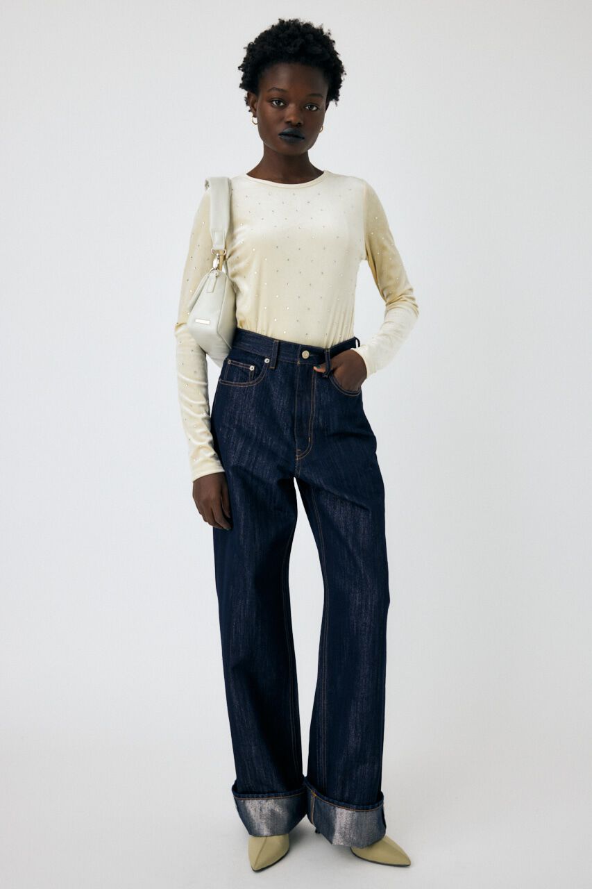 MOUSSY「GLITTER DENIM WIDE STRAIGHT」|デニム|