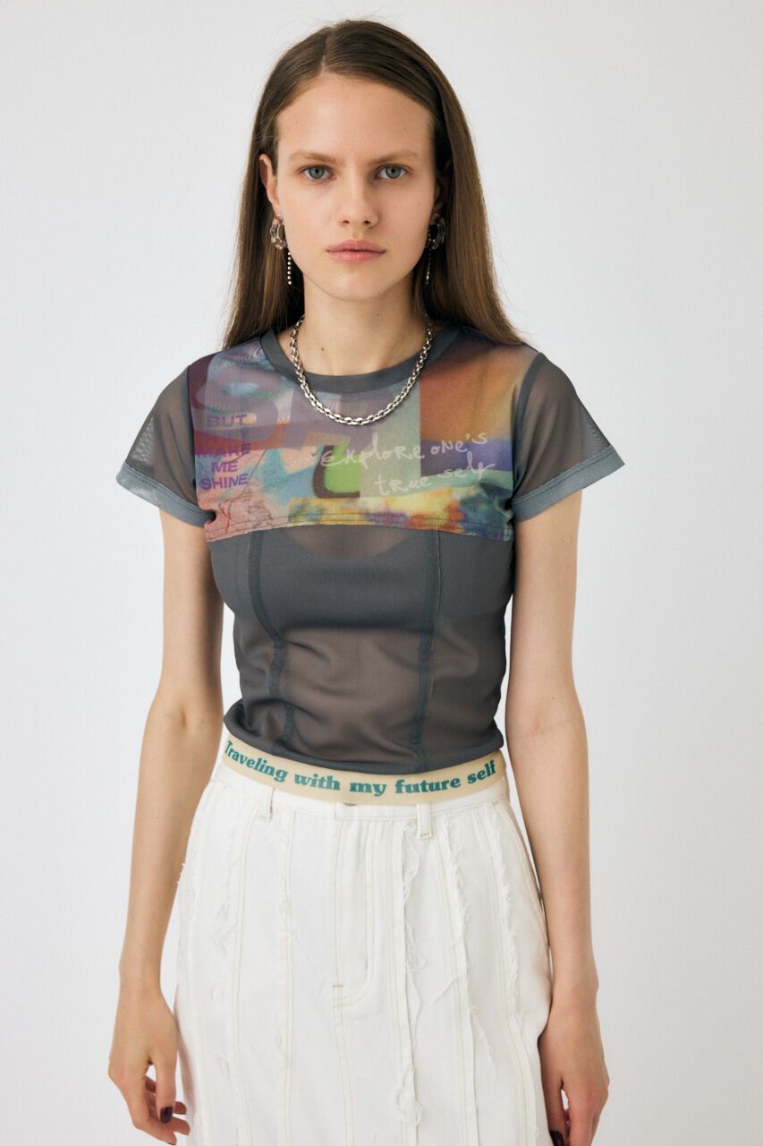MOUSSY「SHEER SWITCHING プリントTシャツ」|Tシャツ・カットソー|