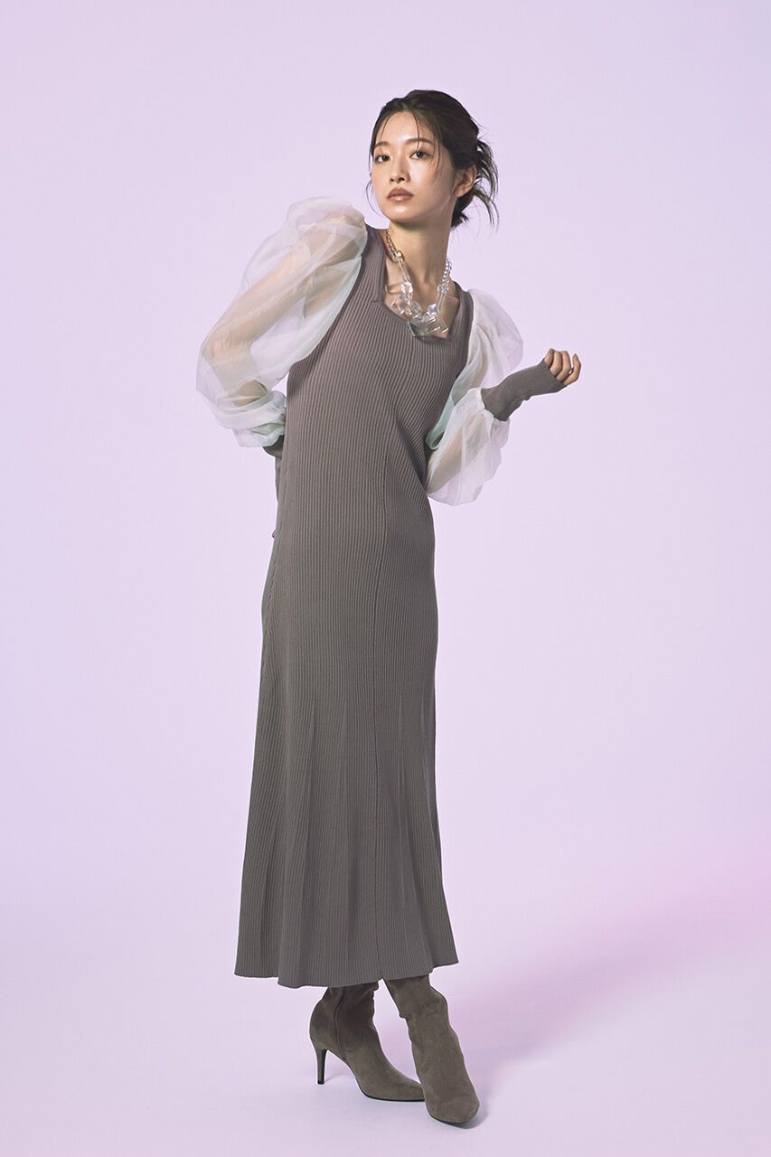 rienda「オーガンジードッキングバックレースUP Knit OP」|ワンピース|BEG