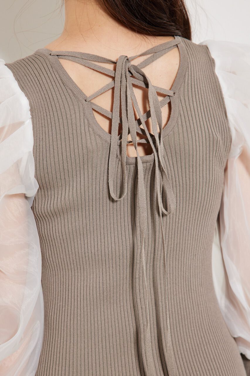 rienda「オーガンジードッキングバックレースUP Knit OP」|ワンピース|