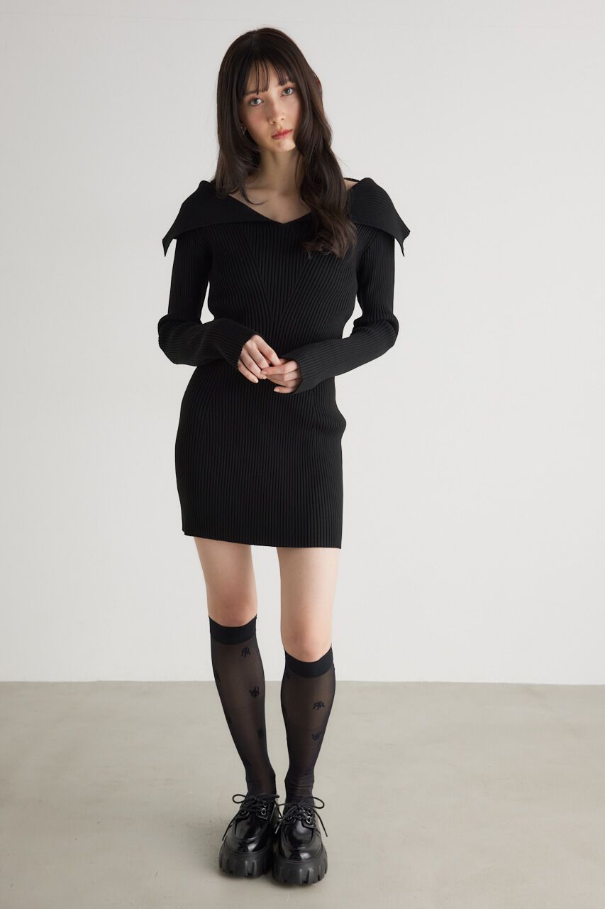 rienda「オーバーカラータイトmini Knit OP」|ワンピース|