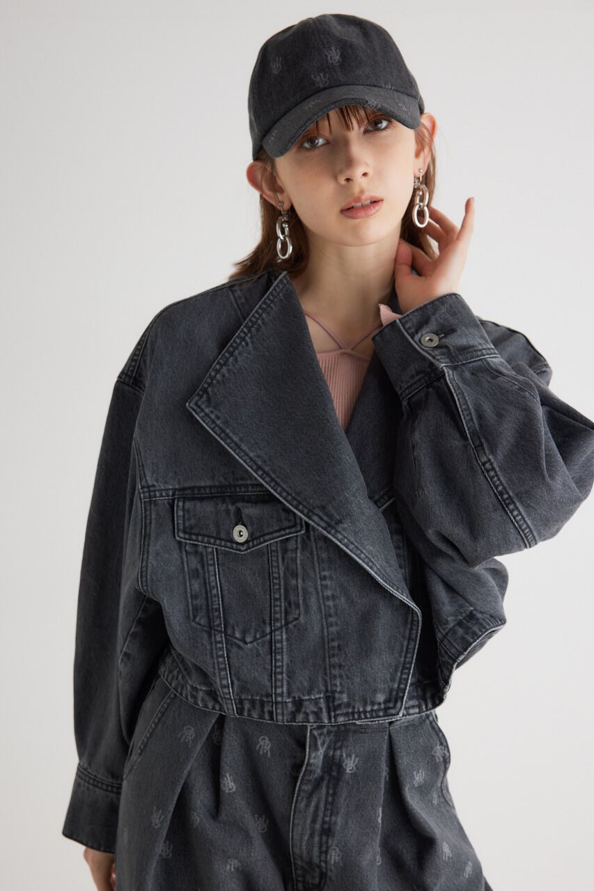 rienda「シングルカラーデニム BZ」|デニムジャケット|BLK