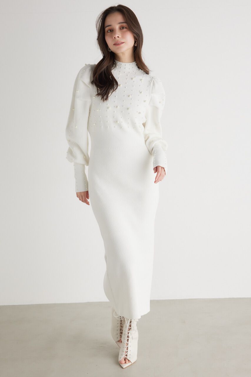 rienda「メニーフェイクパールタイトKnit OP」|ワンピース|WHT