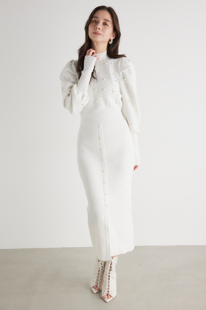 rienda「メニーフェイクパールタイトKnit OP」|ワンピース|