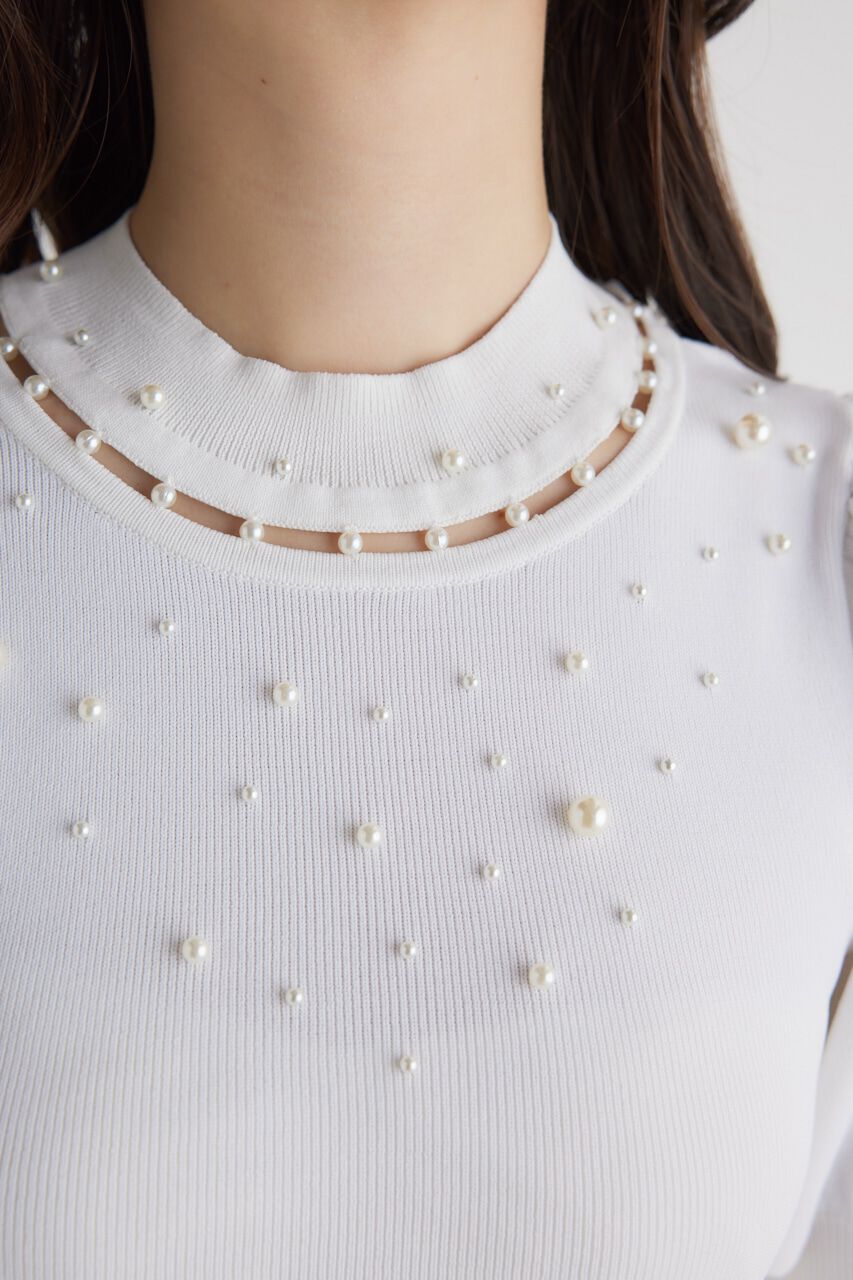 rienda「2WAYネックリボンフェイクパールKnit OP」|ワンピース|