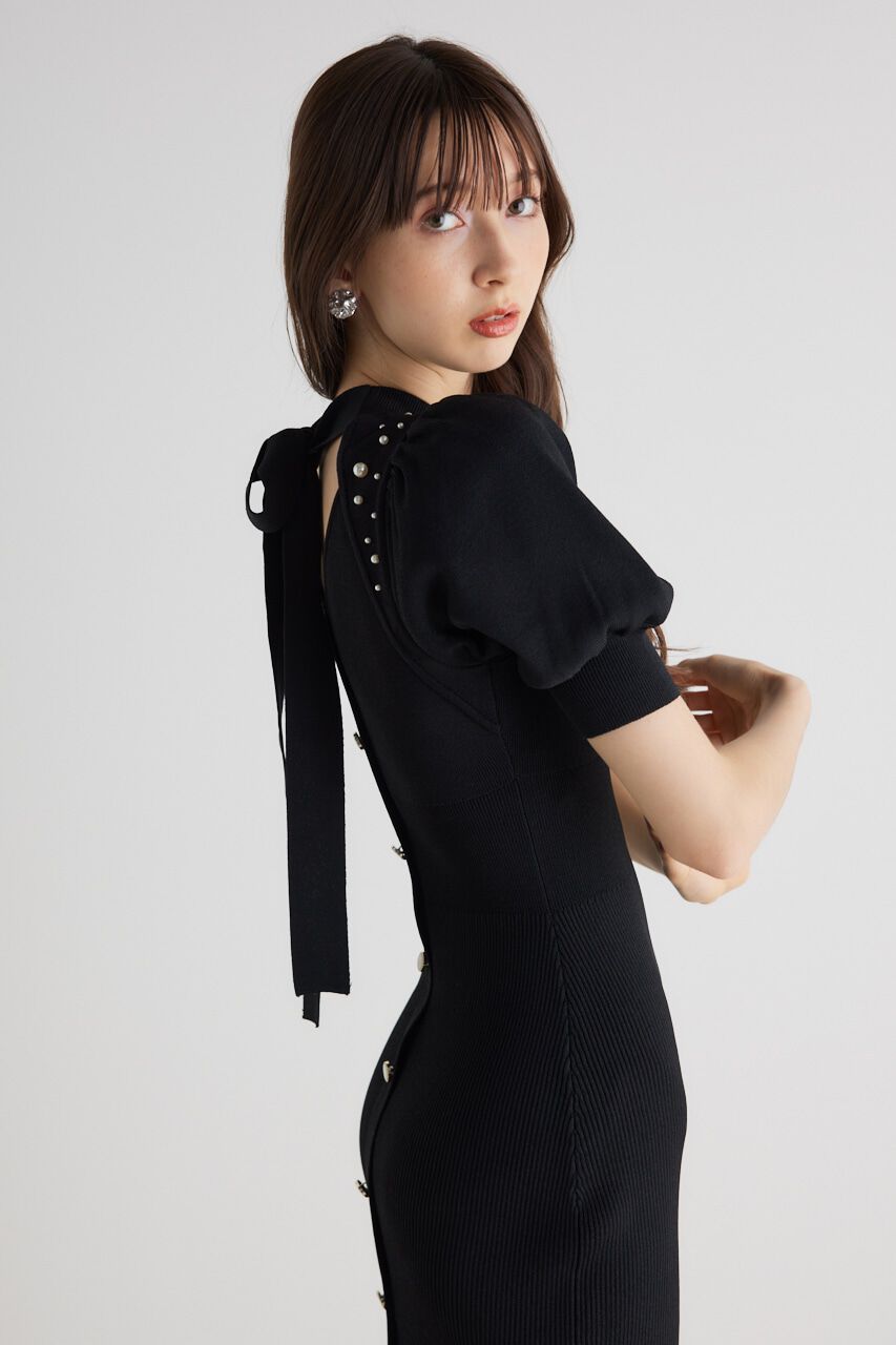 rienda「2WAYネックリボンフェイクパールKnit OP」|ワンピース|