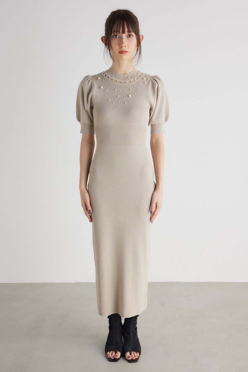 rienda「2WAYネックリボンフェイクパールKnit OP」|ワンピース|