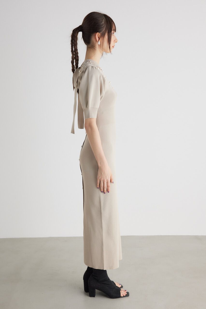 rienda「2WAYネックリボンフェイクパールKnit OP」|ワンピース|