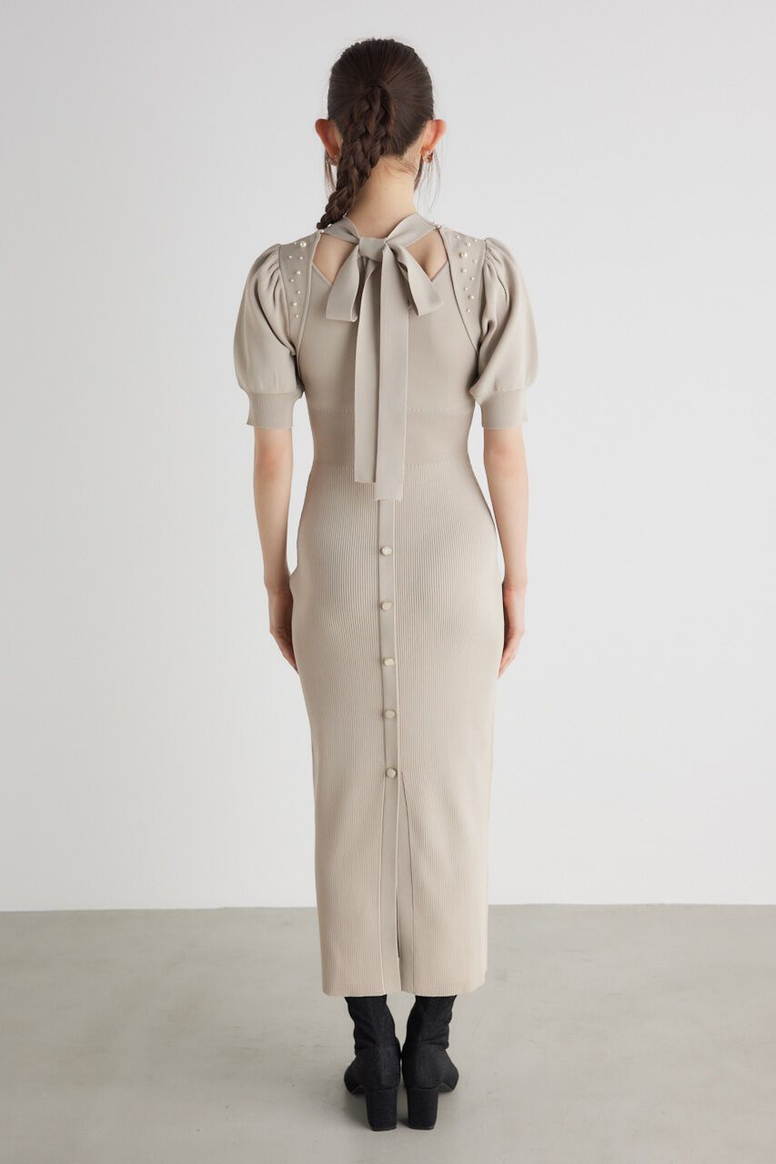 rienda「2WAYネックリボンフェイクパールKnit OP」|ワンピース|