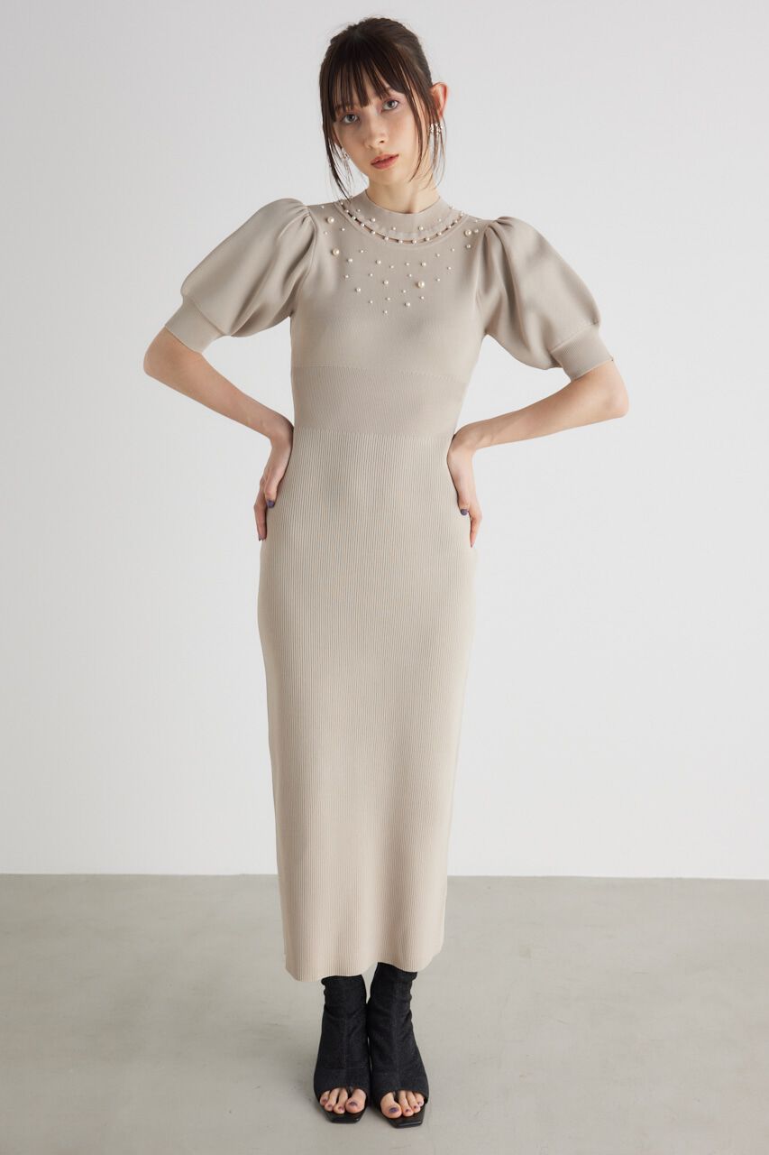 rienda「2WAYネックリボンフェイクパールKnit OP」|ワンピース|