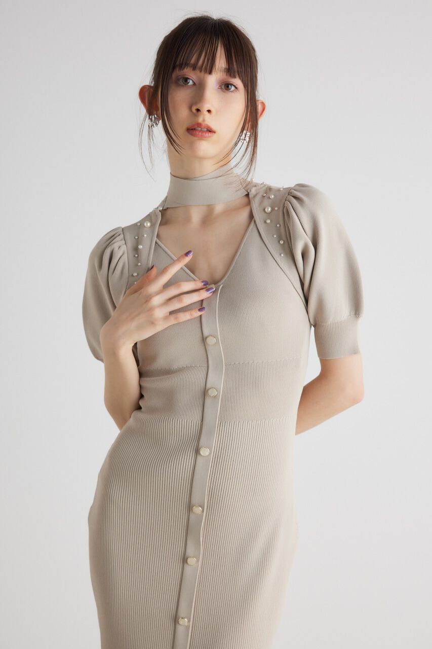 rienda「2WAYネックリボンフェイクパールKnit OP」|ワンピース|
