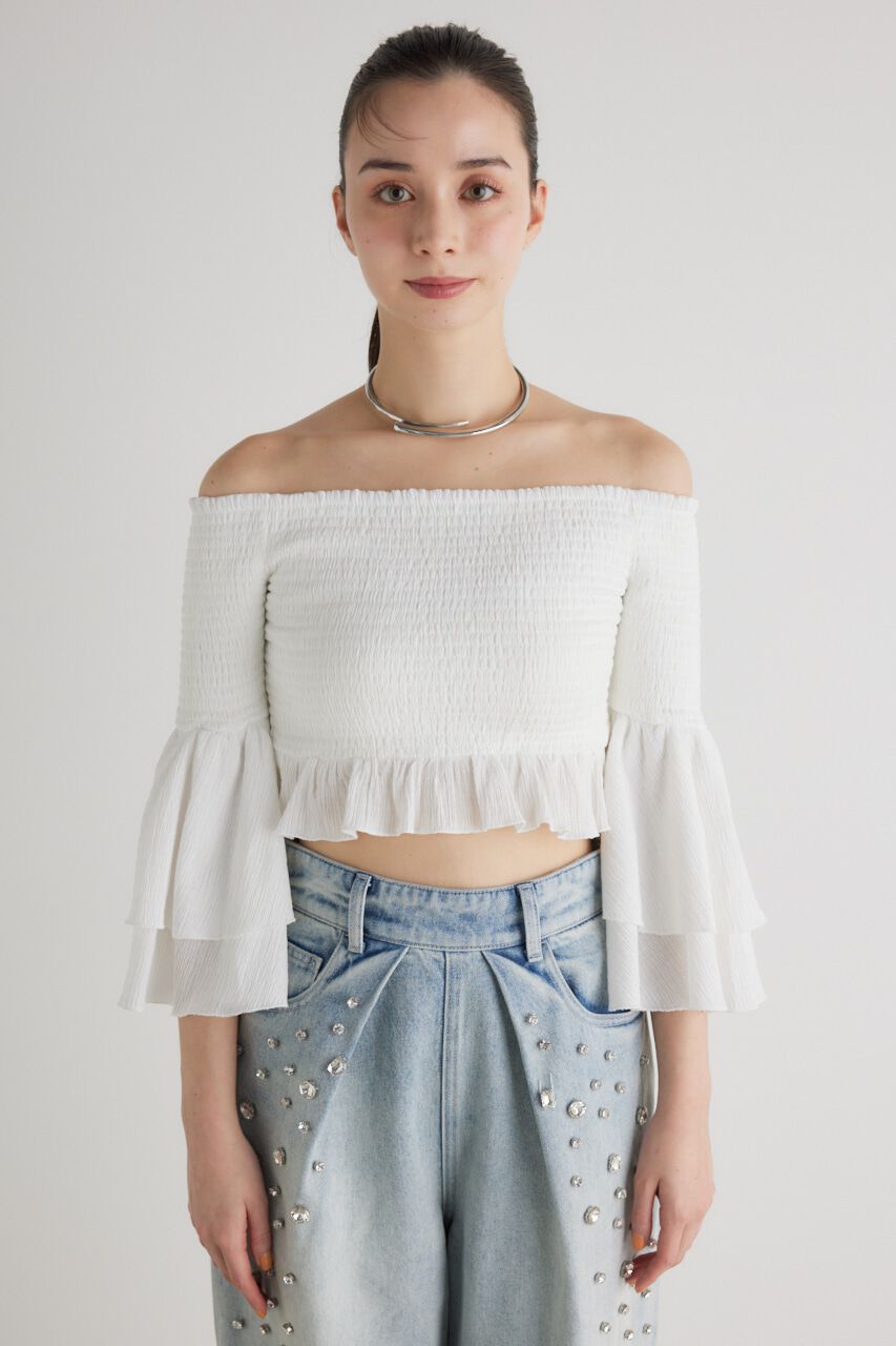 rienda「シャーリングオフショルクロップドTOP」|その他|