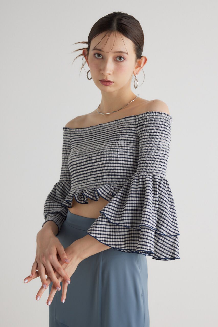 rienda「シャーリングオフショルクロップドTOP」|その他|NVY