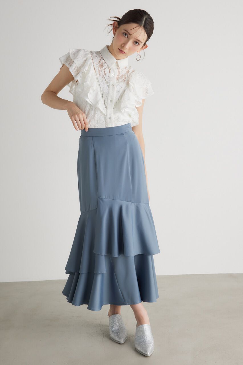 rienda「メッシュレースコンビフリルBLS」|シャツ・ブラウス|