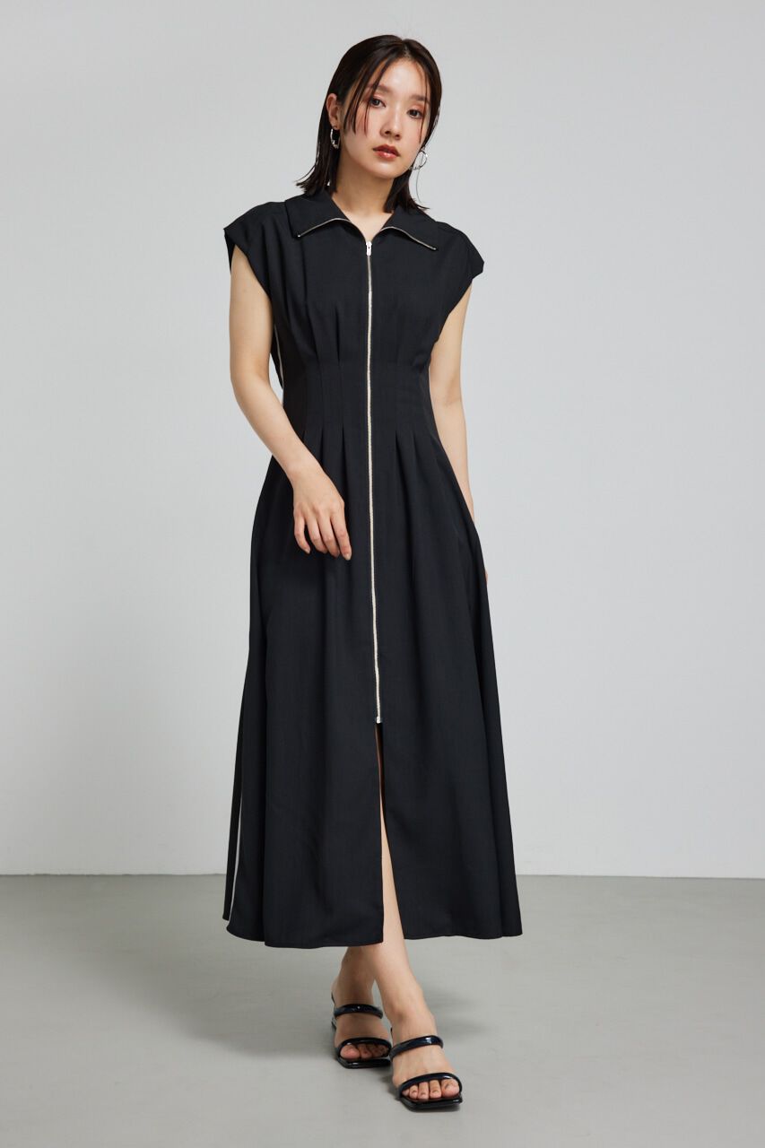 rienda「サイドラインジップフレアワンピース」|ワンピース|BLK