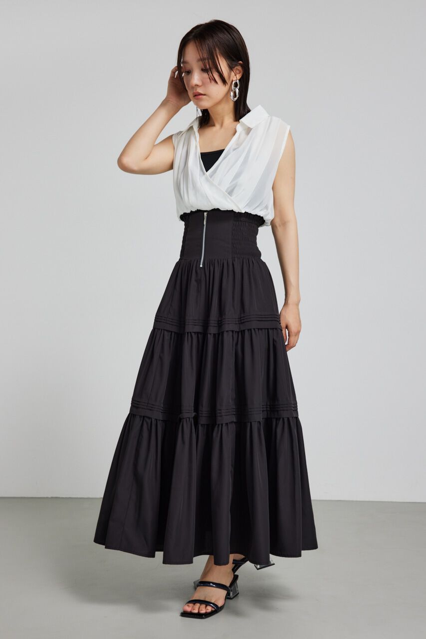 rienda「ウェストシャーリングタックデザインフレアスカート」|スカート|