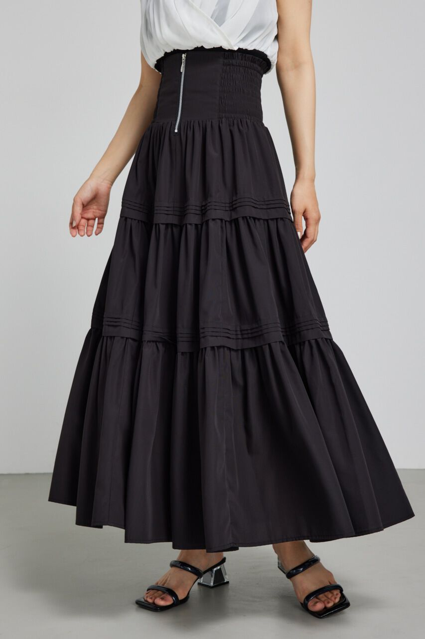 rienda「ウェストシャーリングタックデザインフレアスカート」|スカート|