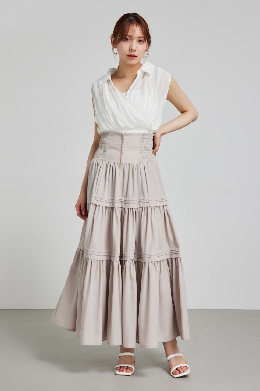 rienda「ウェストシャーリングタックデザインフレアスカート」|スカート|BEG