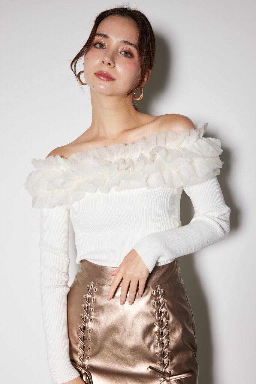 rienda「チュールフリルオフショルニットトップス」|ニット・セーター|