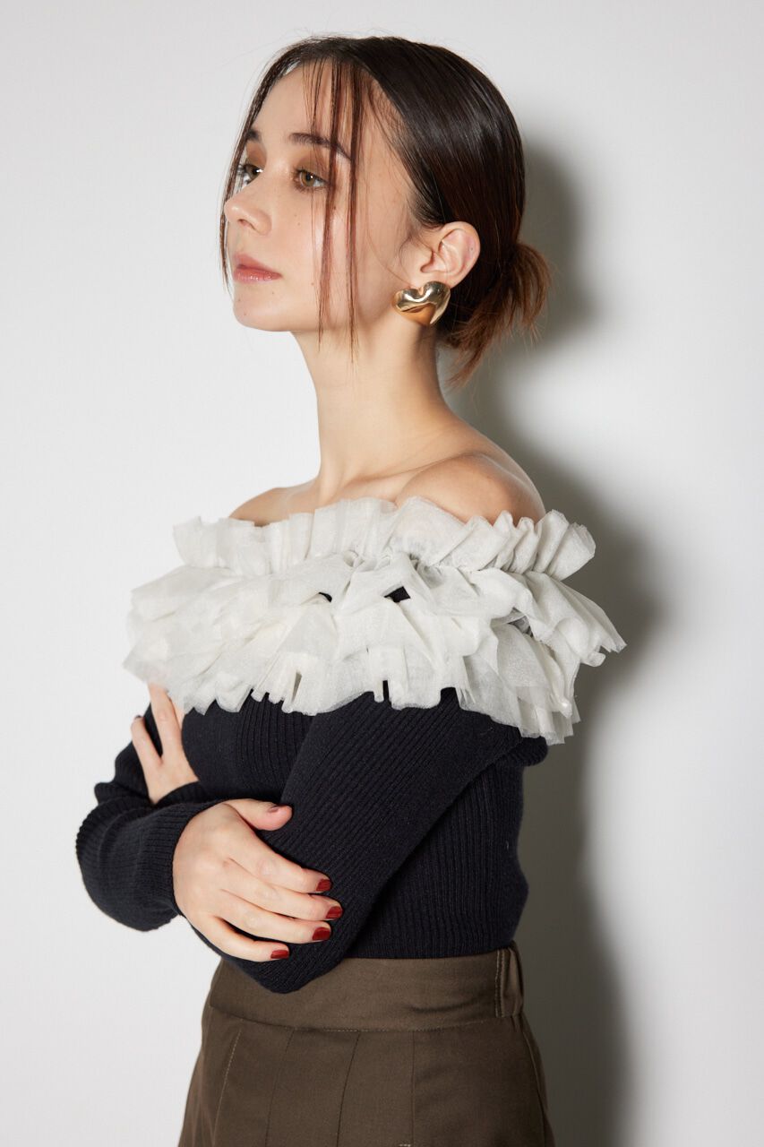 rienda「チュールフリルオフショルニットトップス」|ニット・セーター|
