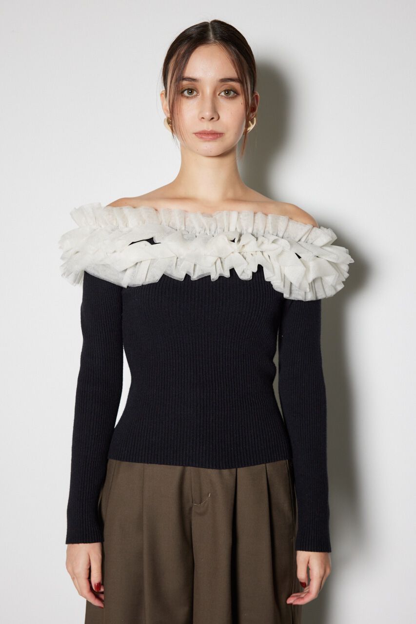 rienda「チュールフリルオフショルニットトップス」|ニット・セーター|