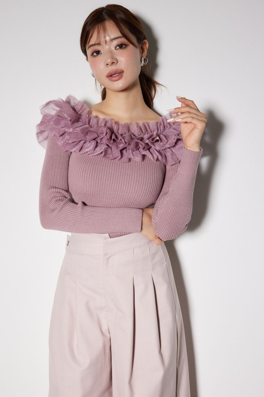 rienda「チュールフリルオフショルニットトップス」|ニット・セーター|